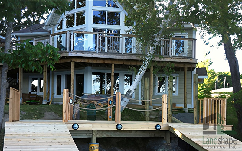 Deck Near the Lake Built by Landshape Contracting Basement Renovations and Decks